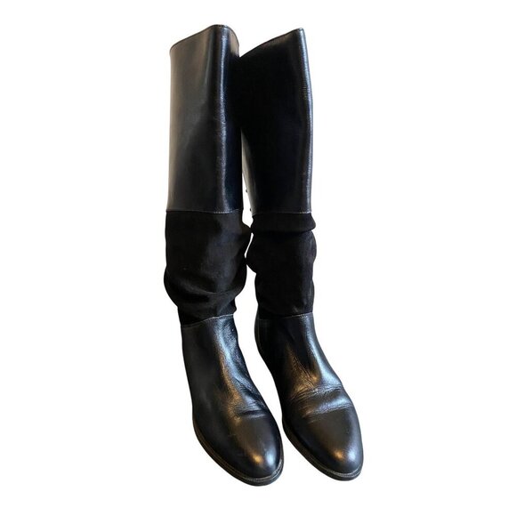 Bally Of Switzerland Black Leather and Suede Designer Lace Back Riding Boots 7.5 - Picture 1 of 7